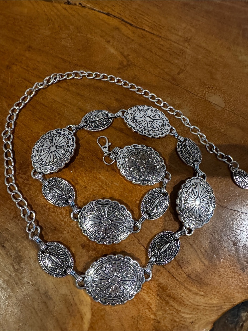 Silver Tone Concho Chain Belt Western Boho Southwestern Adjustable navajo look